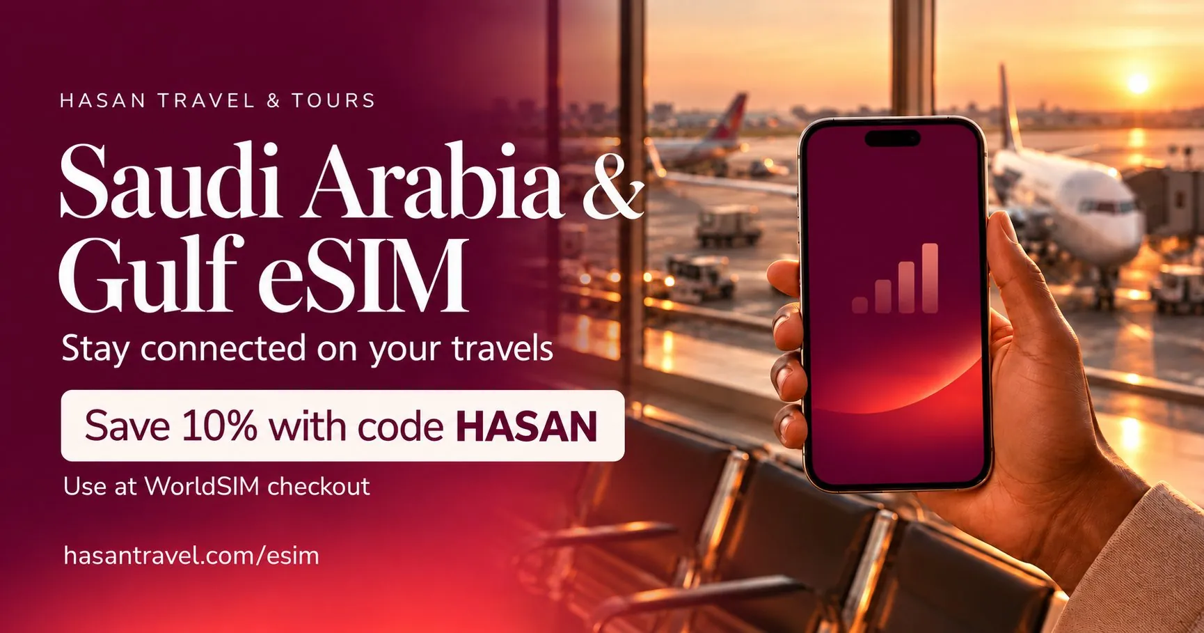 Hasan Travel eSIM for Saudi Arabia and the Gulf: 10% off with code HASAN